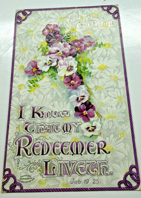 1107 - Antique Cardboard Embossed Lithograph Easter Postcard! Excellent!