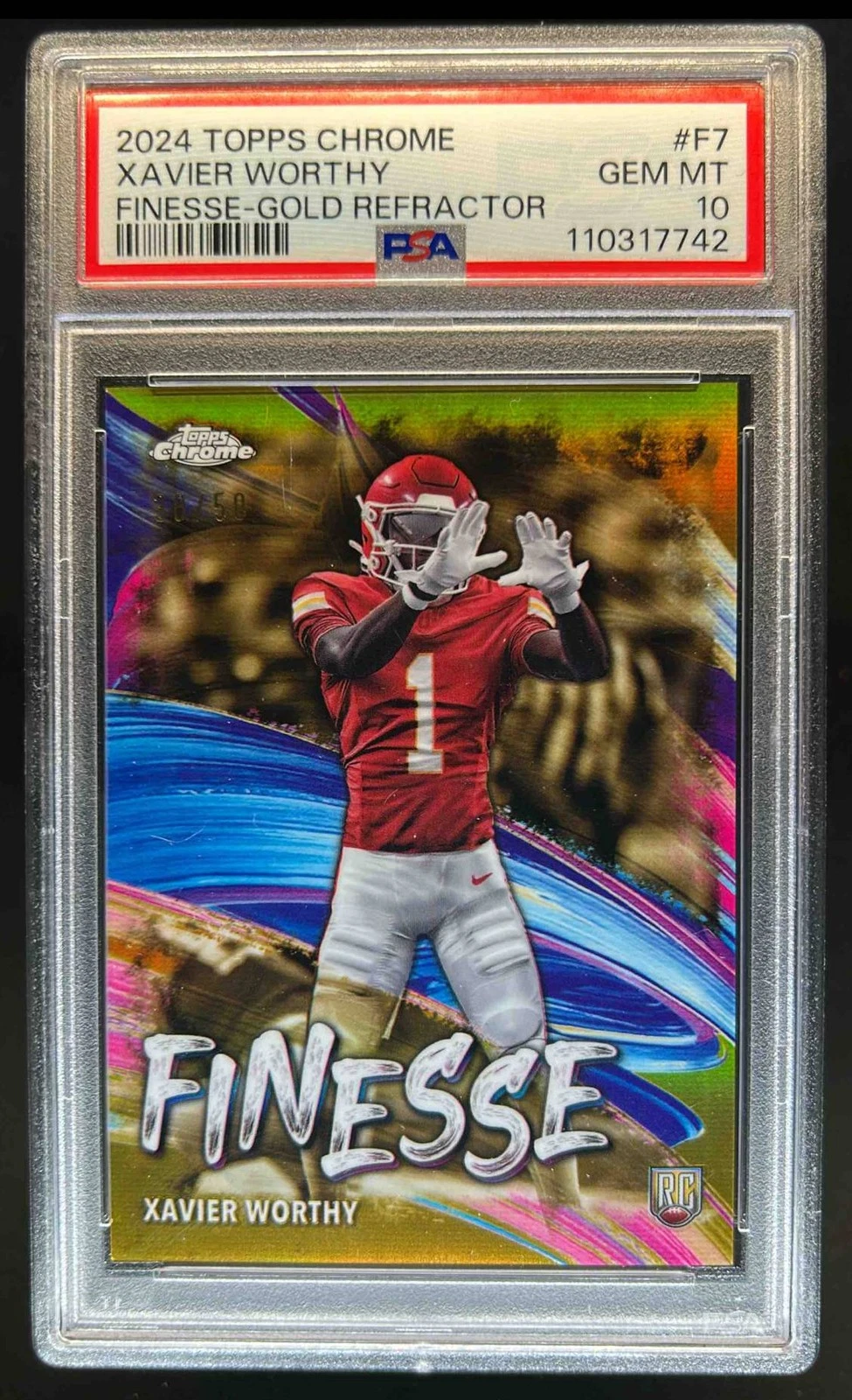Xavier Worthy Topps Chrome Finesse #F7 Gold Refractor