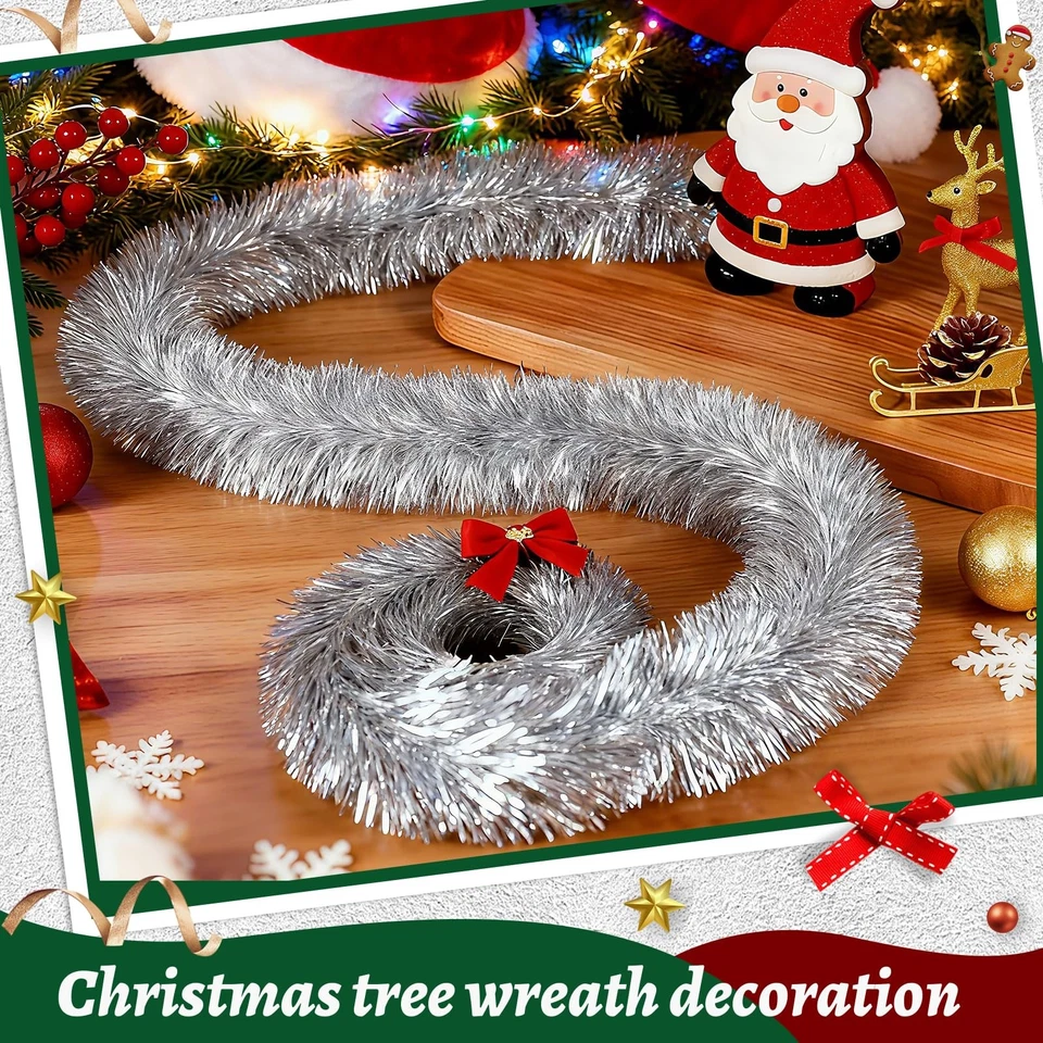 Ghirlanda Natalizia per Porta e Scale 10M Argento Festoni Natalizi Ghirlande - Immagine 2 di 4