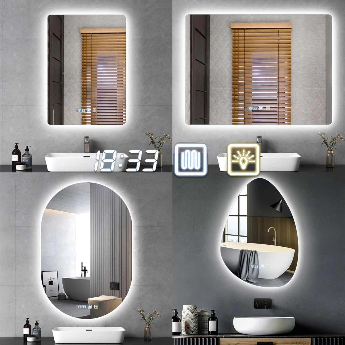 LED Badspiegel mit Beleuchtung Badezimmerspiegel Wandspiegel 50x70/60x80cm Touch