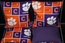 4 CORNHOLE BEANBAGS made w CLEMSON TIGERS Fabric ACA Reg Bags, TOP QUALITY