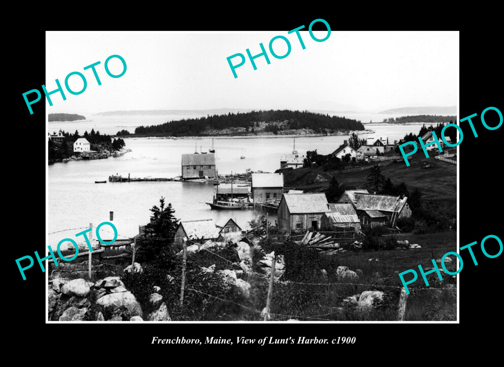 OLD POSTCARD SIZE PHOTO FRENCHBORO MAINE, VIEW OF LUNTS HARBOR c1900 1