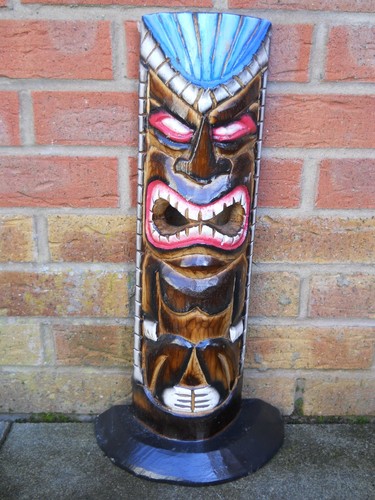 NEW DESIGN Carving Wooden TIKI MASK Small 50 cm Free Stand Design Multicoloured - Picture 9 of 10