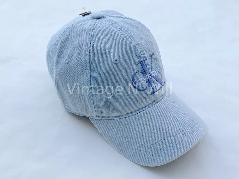 Calvin Klein Light Blue Wash Jean Embroidered CK Monogram Logo Cap Denim  Dad Hat