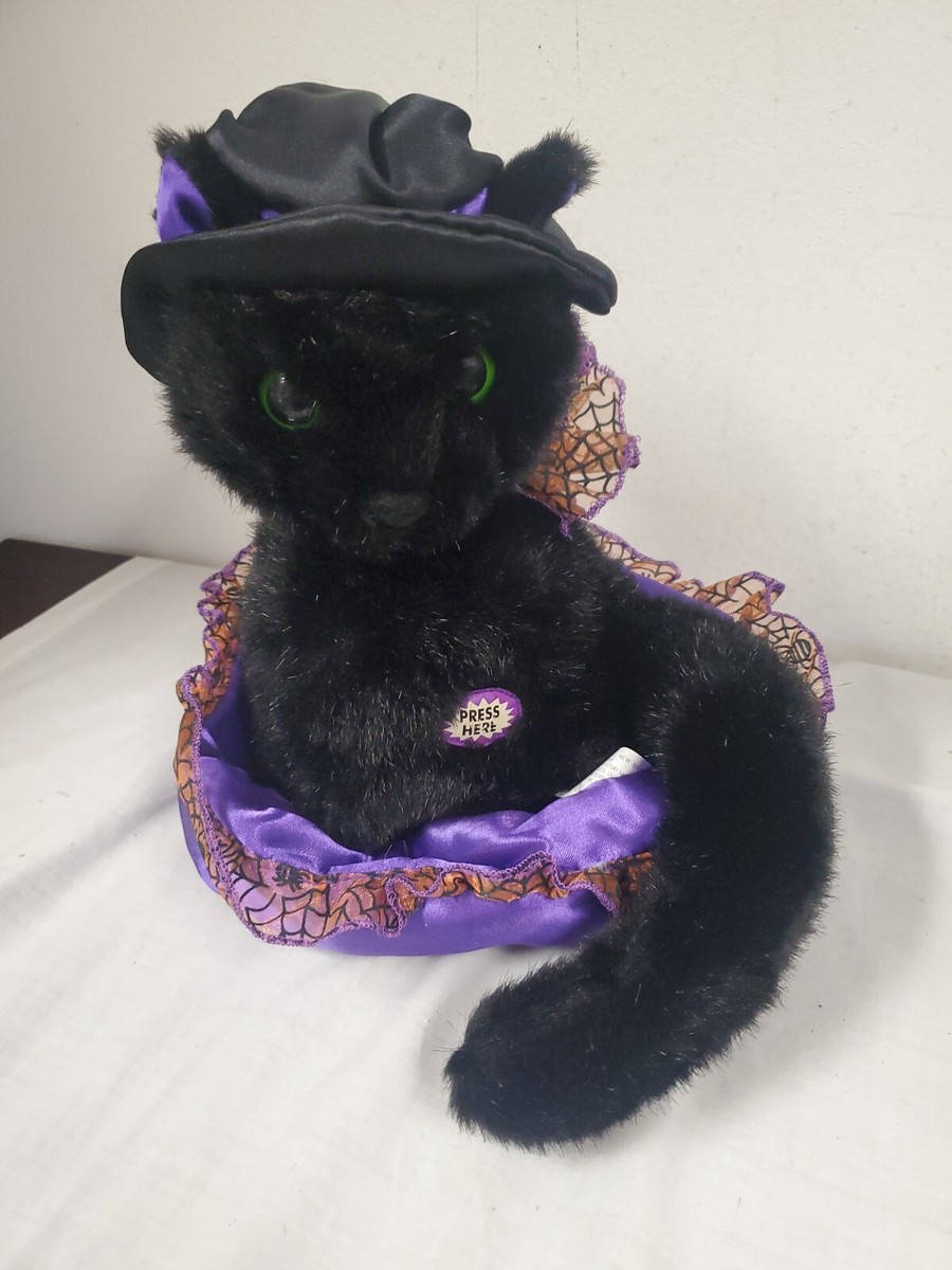 DanDee Scaredy Halloween Black Cat Plush Spinning Head Green Eyes Meows  Screech