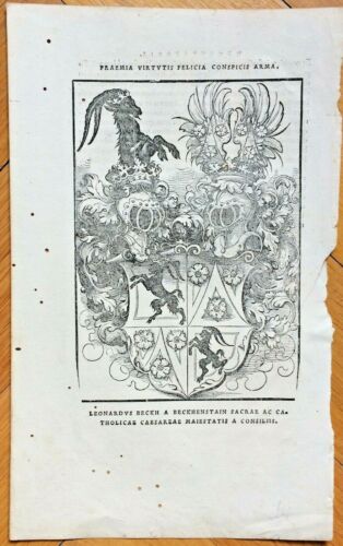 Wappenholzschnitt von Leonhard Beck aus „Bibliotheca universalis“, Conrad Gesner - Afbeelding 1 van 2