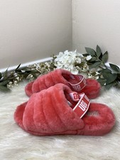 UGG FLUFF YEAH SLIDE WOMEN SANDAL VIBRANT CORAL US 10