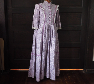VTG 40s 50s Purple Calico Chiffon Lace Prairie Dress Edwardian Heavy Cotton  Sz L | eBay