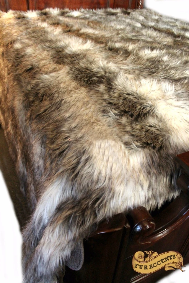 Colcha de piel sintética - Manta peluda - Lobo a rayas grises - Mapache oso Foto 2 de 4