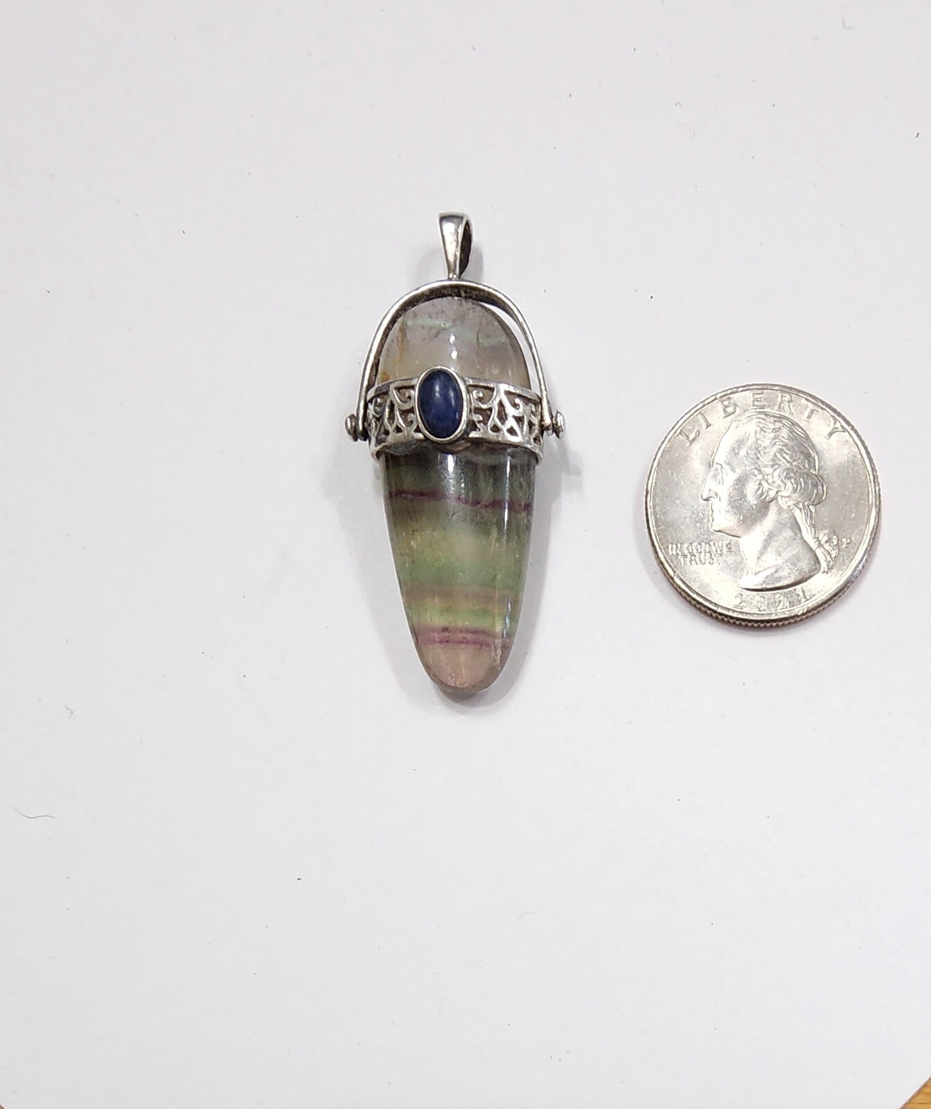 Pink and Green Striped Fluorite Pendant in Sterling Silver