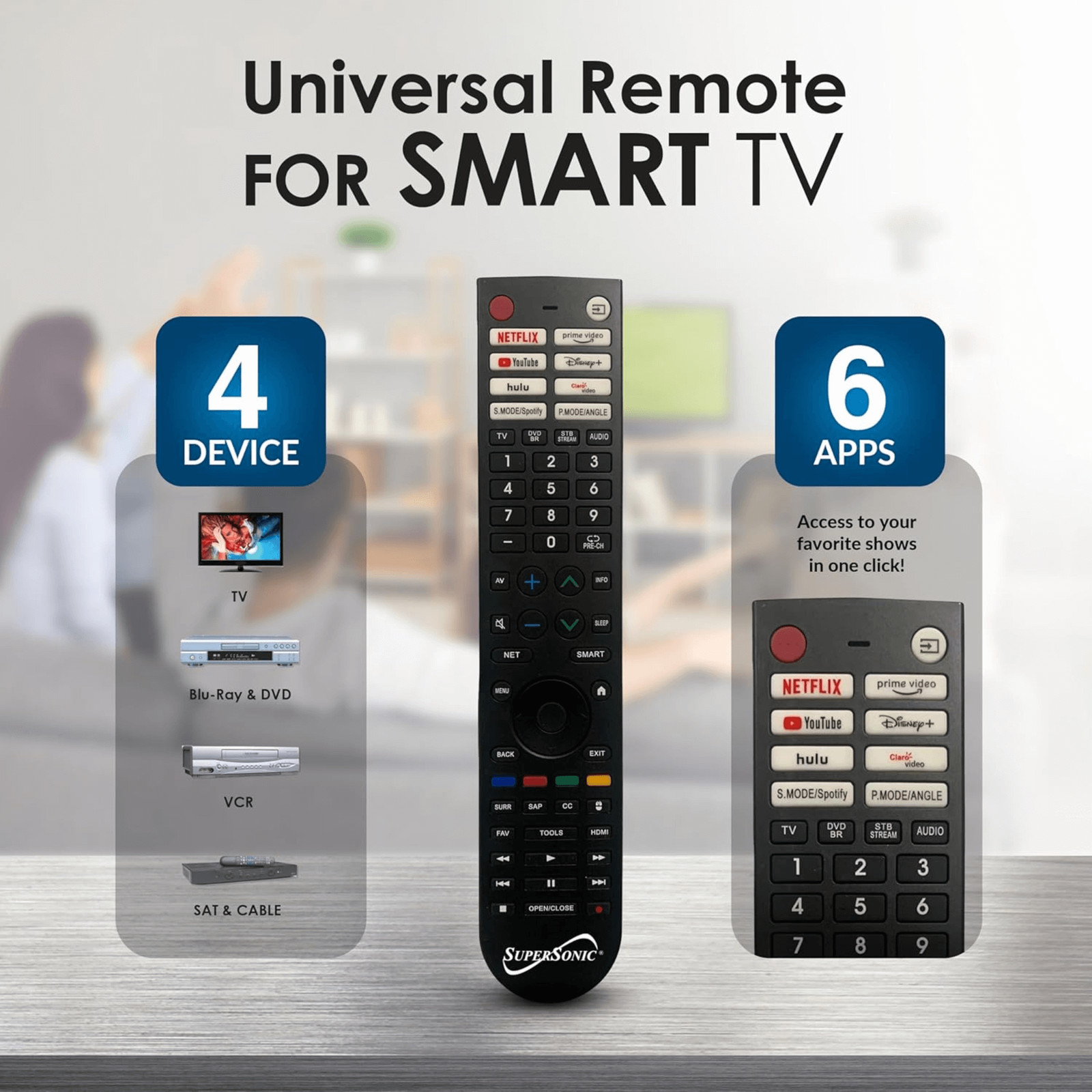 Supersonic Smart Multifunctional Universal Remote Control for Smart TVs and DVD
