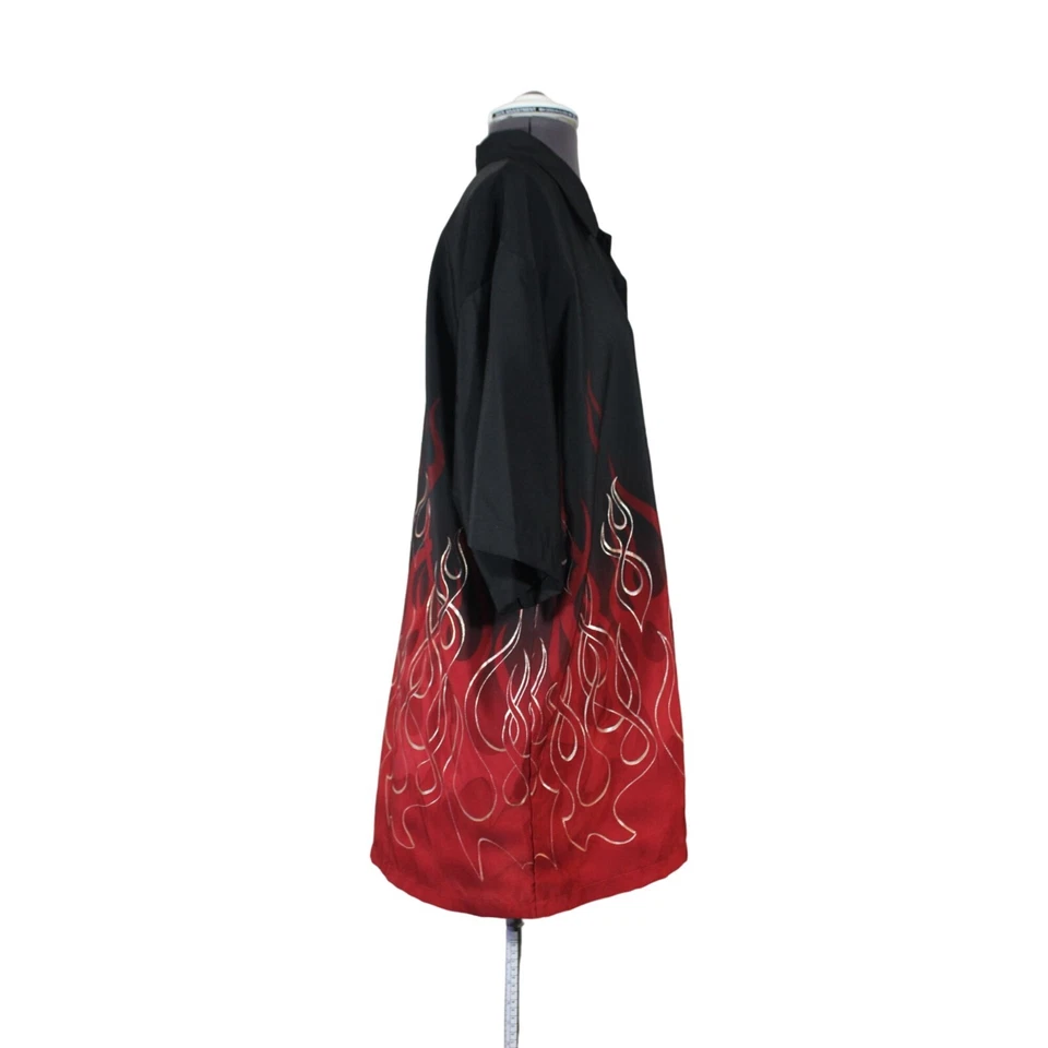 Camisa ODO Hombre Vintage Rojo Fuego Pintado Manga Corta Botón Delantero L Foto 4 de 4