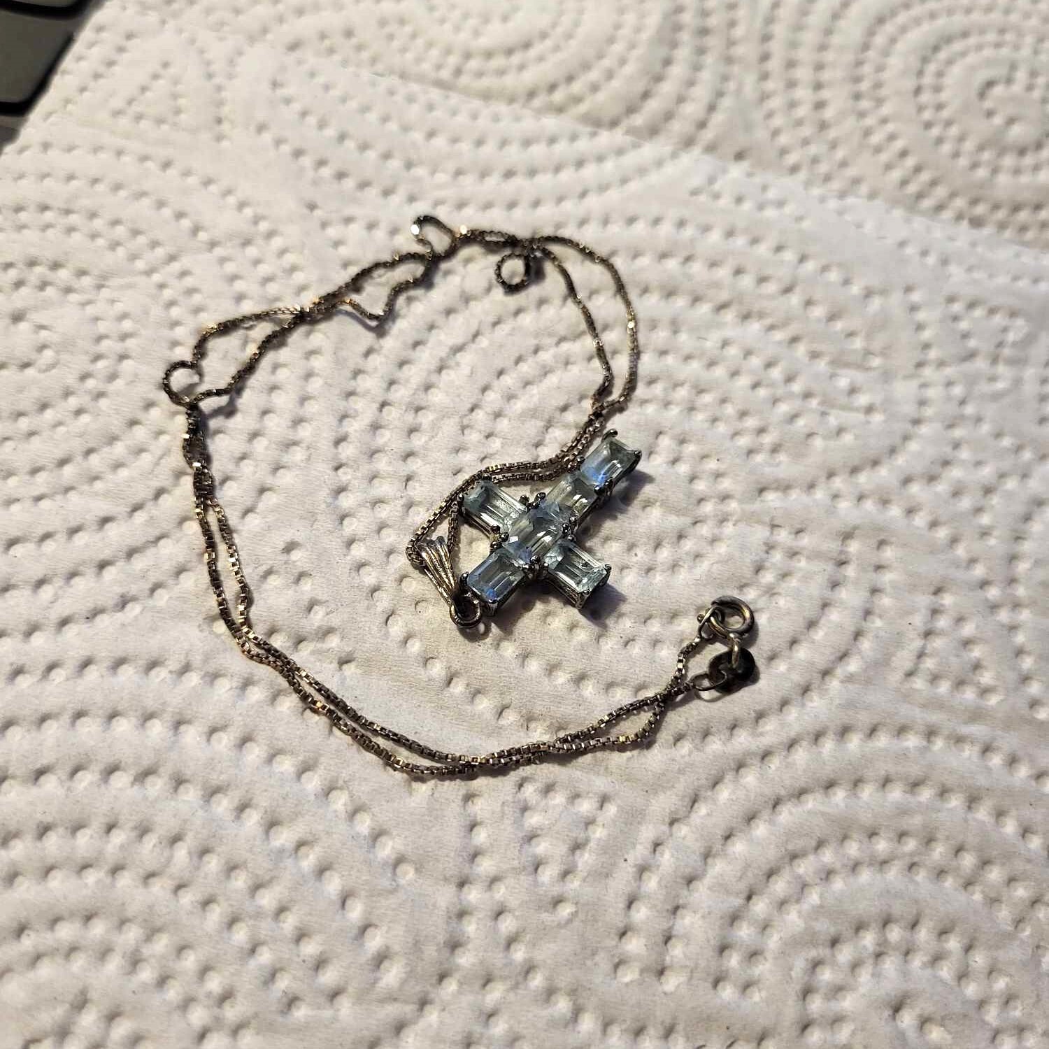 Sterling Silver Rectangular Cut Aquamarine’s Cros… - image 1