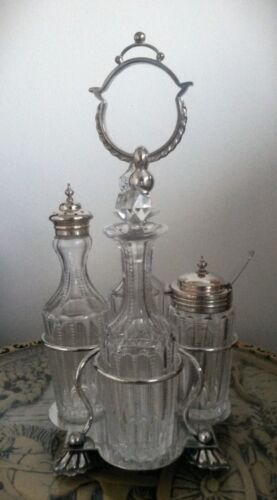 Antique Victorian Silver Plated And Glass 4 Bottle Table Top Cruet Set C1880 - Picture 4 of 6