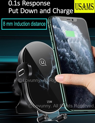 USAMS 15W Wireless Charging Car Charger Phone Holder Air Vent Dash Mount Cradle - Picture 18 of 25