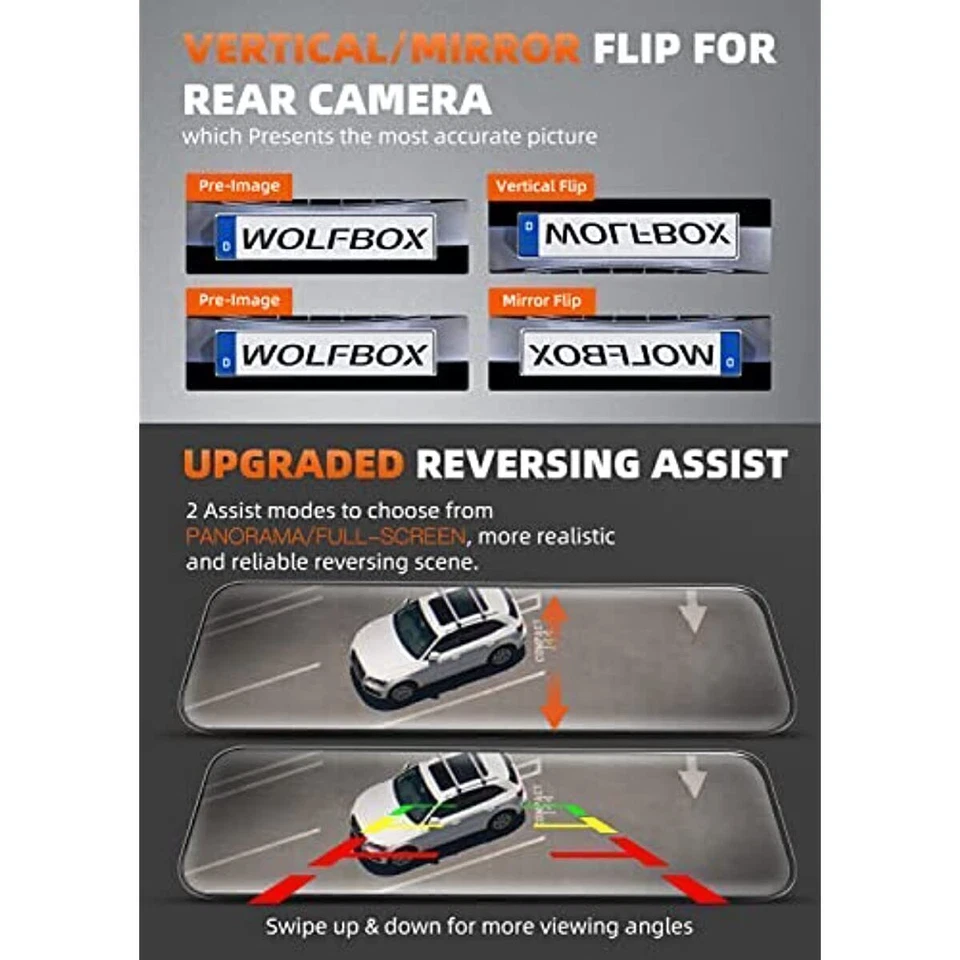 Зеркальная камера приборной панели WOLFBOX G900 4K для автомобилей передняя и задняя камера приборной панели бесплатная SD-карта - Изображение 3 из 4