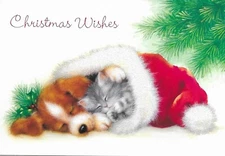 Image Arts Holiday  Christmas Wishes Card Puppy Kitty Envelope New