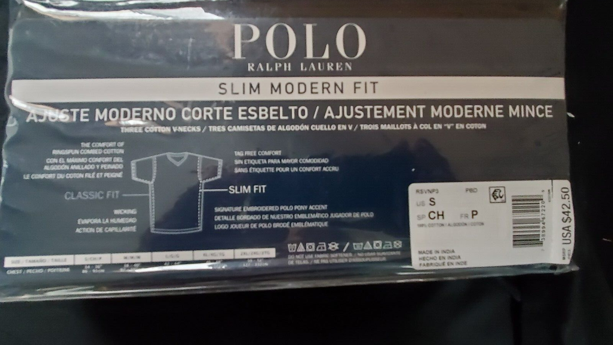Polo Ralph Lauren 3-Pack SLIM FIT T-Shirt V-NECK Men's Small Black