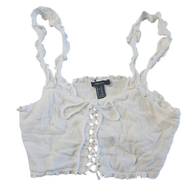 Forever 21 Top Women's Sz Med Cropped White Lace Up Front Festival Country BOHO
