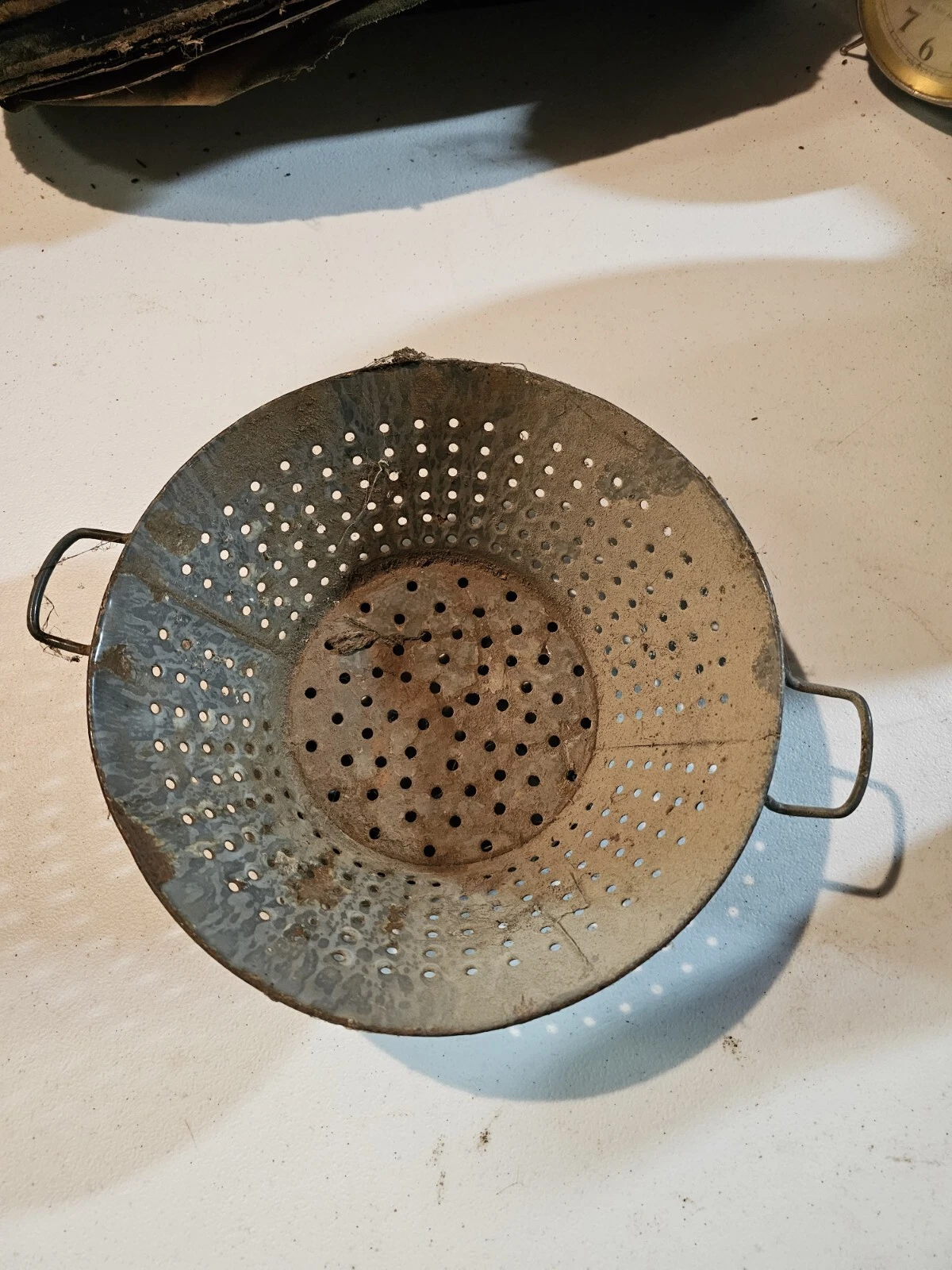 Antique Farmhouse Metal double handle Colander Primative Pot sifter