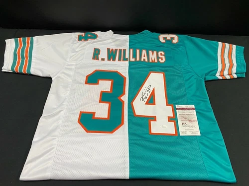 RICKY WILLIAMS MIAMI DOLPHINS SIGNED CUSTOM WHITE/AQUA JERSEY JSA WITNESS COA