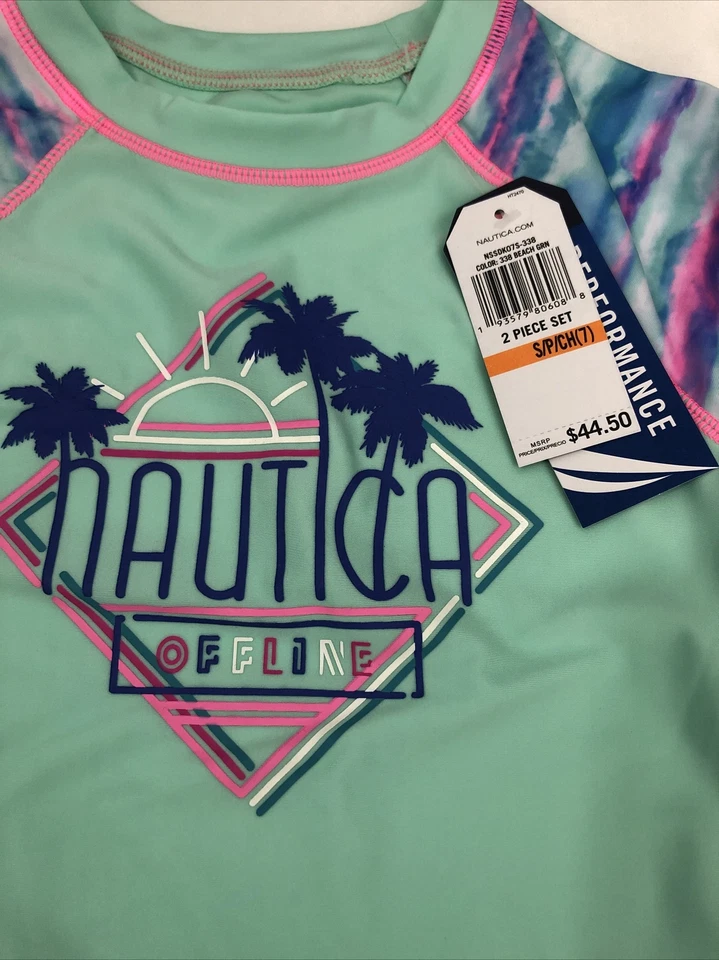 Nautica девочек S 7 УФ-защита 50 + розовый синий пляж зеленый LS 2шт купальник новый - Изображение 4 из 4