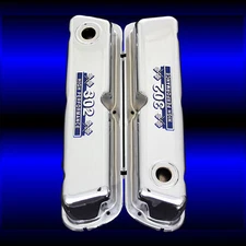 Chrome small block valve covers with 302 emblems for Ford 302 engines