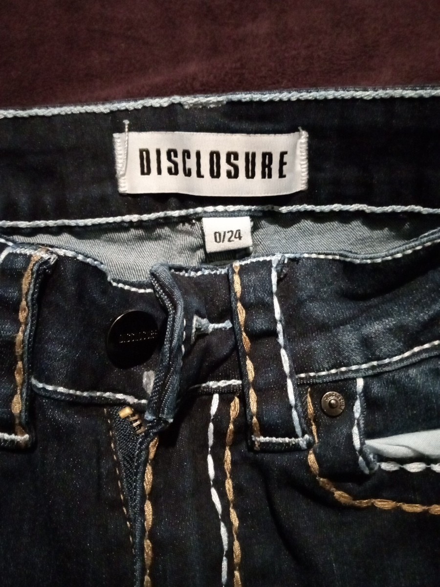 DISCLOSURE BRAND STRETCH JEANS DARK WASH SIZE 0/24 FLARE BOTTOM