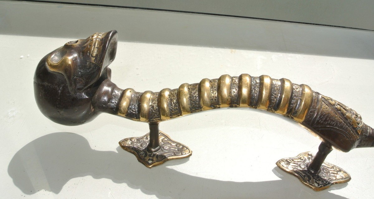 medium SKULL handle DOOR PULL spine BRASS old vintage bronze style