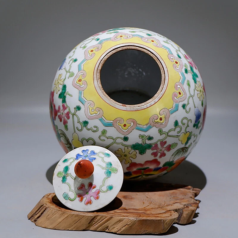 Tarro con tapa de mariposa melón porcelana rosa familia 9,8" China Jingdezhen 喜 Foto 4 de 4