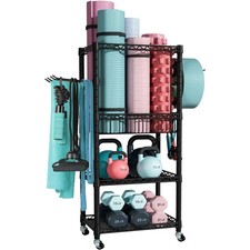 S1 Home Gym Storage, 3-Tier Workout Equipment Organizer with Wheels for Yoga ...