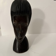 Vintage African Hand Carved Ebony Wood Female Tribal Art Head Bust 8” Tall