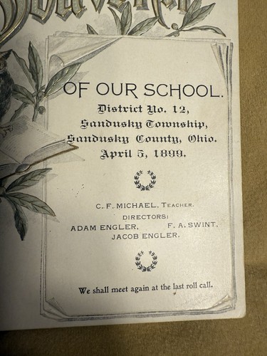 Rare Antique School Souvenir From Sandusky Ohio 1889 - Bild 2 von 3