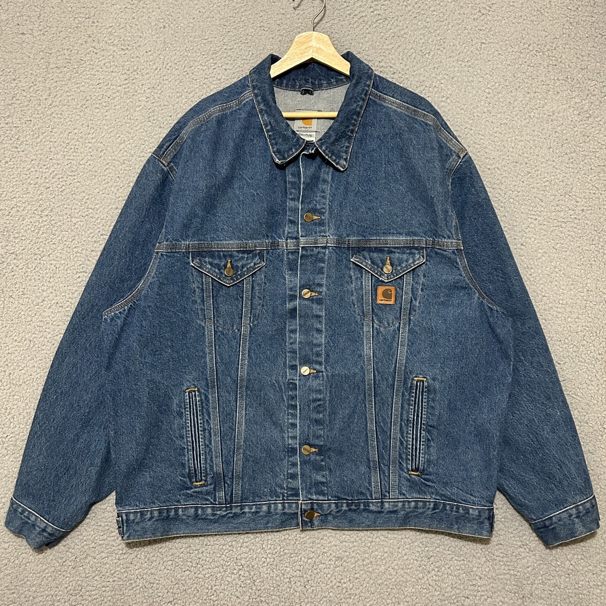Vintage Y2K Carhartt Denim Trucker Jacket Men 2XLT Blue J12 DST