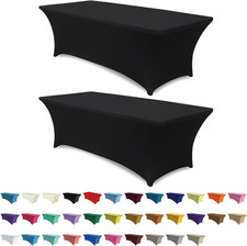 6 FT Black Spandex Table Cover Wrinkle Resistant Fitted Stretch Tablecloth Reuse