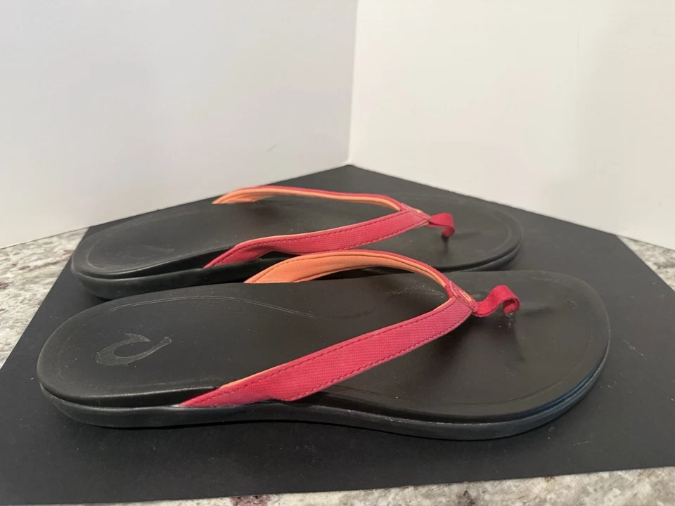 Женские сандалии OluKai Ho'Opio размер 10 шлепанцы стринги розовые и оранжевые без шнуровки - Изображение 3 из 4