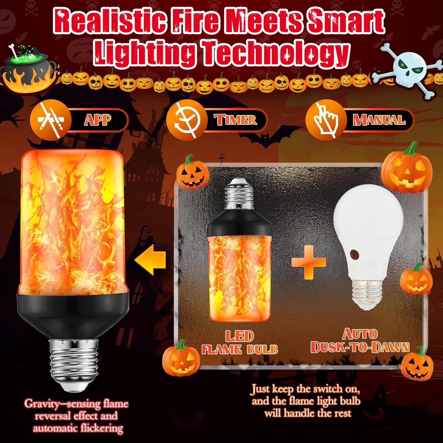LED Flame Light Bulbs, Upgraded Dusk to Dawn Sensor Bulb with E26 Base, Flicker