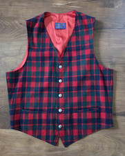 Mens Vintage Pendleton Medium Wool Vest Watch Plaid Tartan USA Made READ