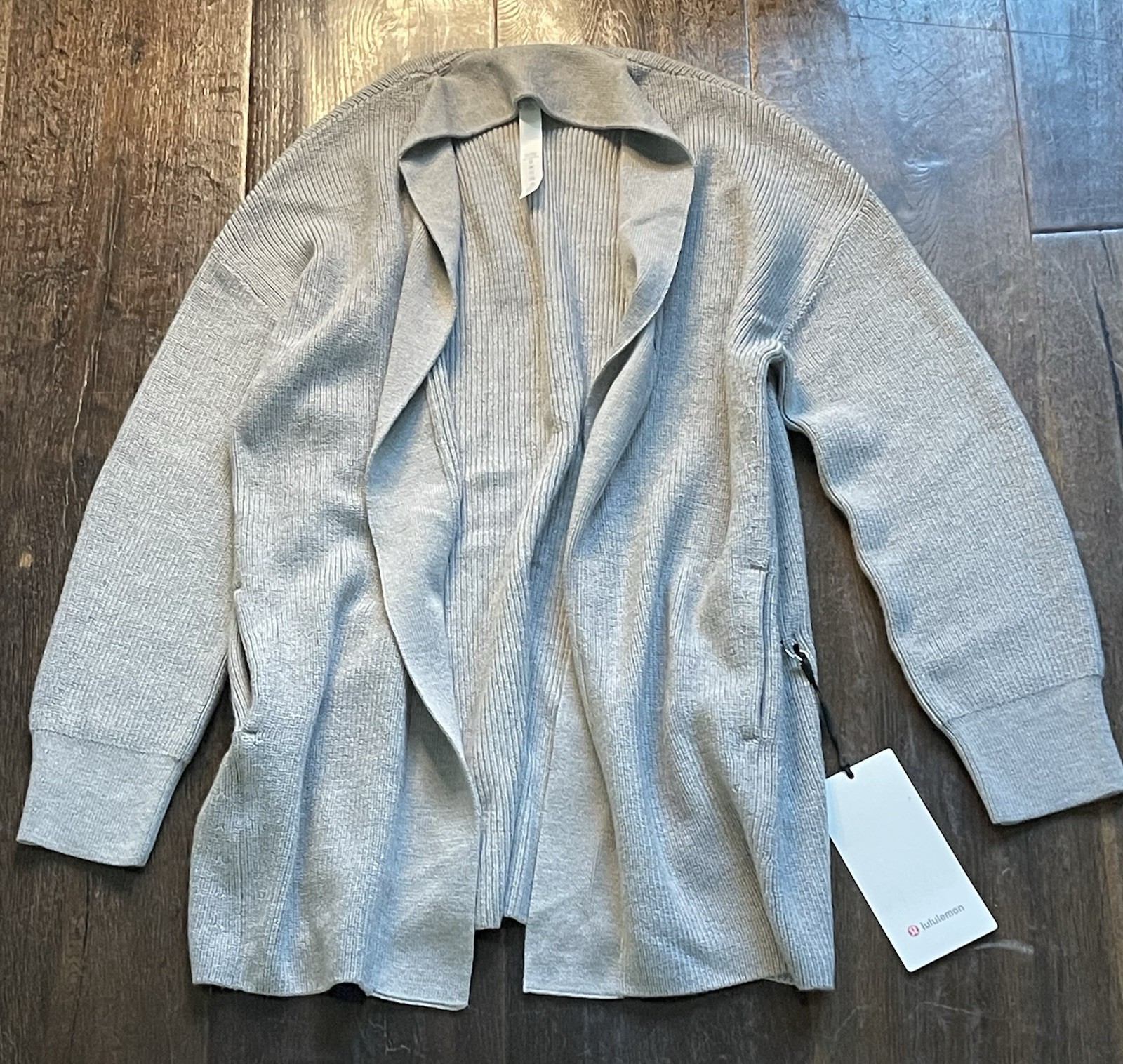 NWT Lululemon Merino Wool Blend Sweater  Long Wrap Cardigan Sz2 Gull Grey $148