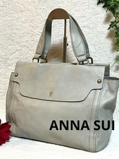 Anna Sui Handbag Tote Bag Leather A4 Large Capacity Gold Logo
