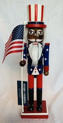Patriotic African American Uncle Sam Wooden 14  Nutcracker 4th of July Decor New