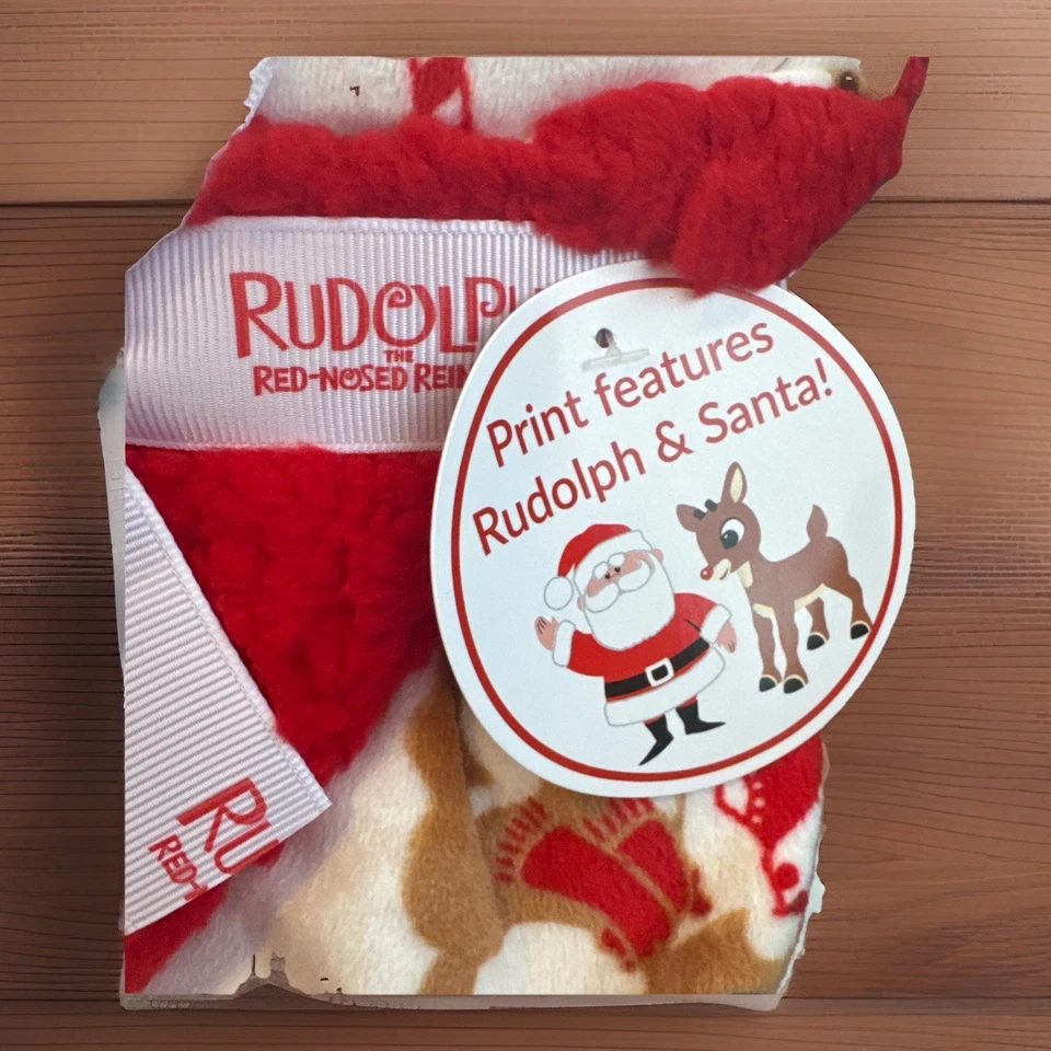 Rudolph The Red Nosed Reindeer Fleece Blanket Rudolph & Santa 30x40 New - Image 2 of 4