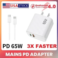65W PD Power Adapter Duo Wall Charger 1 USB-C Cables For Samsung Galaxy S23 S22