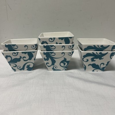 Ciroa Simple Serve Turquoise & White 7 PC. Square Dessert Snack Dip Bowls