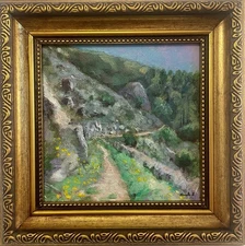 Big Sur Coastal Trail Painting – 7x7 Framed California Wildflower Mini Art