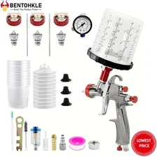 R500 LVLP Air Spray Gun Kit Paint Sprayers 1.3/1.7/2.0mm Nozzles & Air Regulator