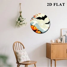 Vintage Halloween Pastel Pumpkins Bats Ghosts Round Aluminum Sign