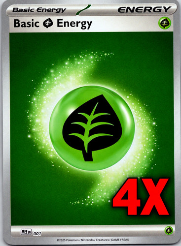 4X Basic Grass Energy MEE 001 Mega Evolution Reverse Holo Pokemon TCG NM