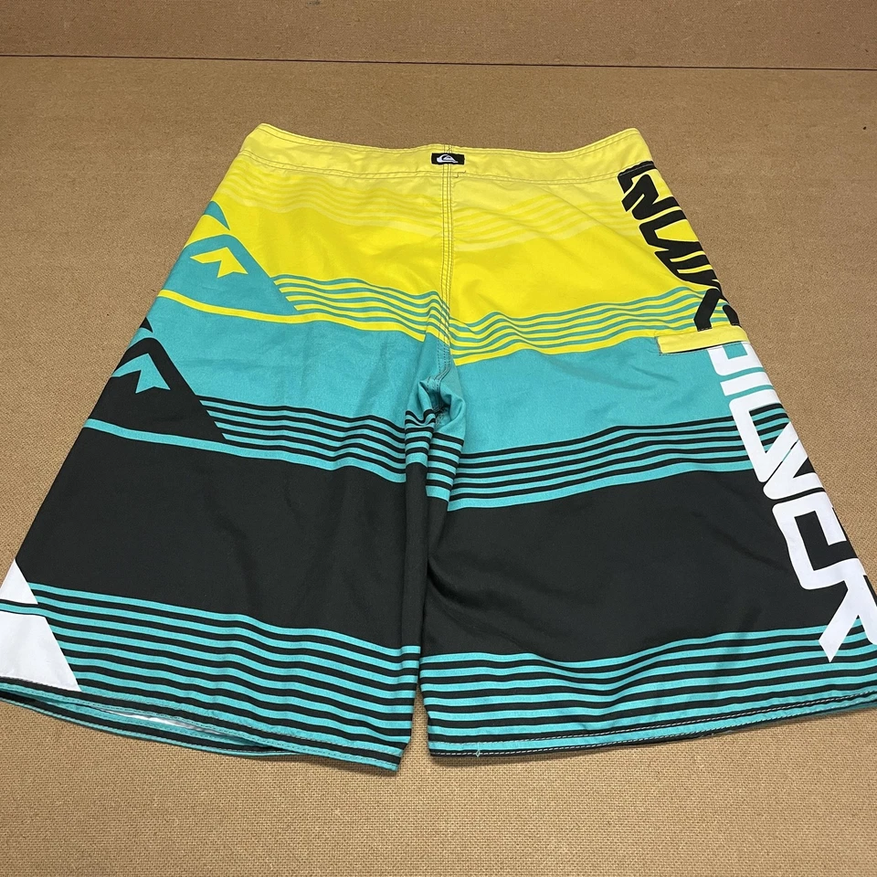 Pantalones Cortos Quiksilver Para Hombre 32 Amarillo Teal Negro Boardshorts Cordón Surf Natación Foto 3 de 4