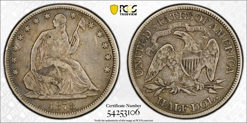 1878 Seated Liberty Half Dollar  PCGS VF 25   Appealing Original Better Date